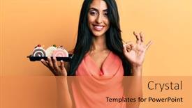  Presentation with beautiful hispanic woman - Slide set featuring beautiful-hispanic-woman-holding-cake background and a coral colored foreground