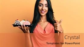  Presentation with beautiful hispanic woman - PPT layouts consisting of beautiful-hispanic-woman-holding-cake background and a red colored foreground