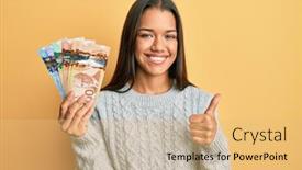  Presentation with beautiful hispanic woman - Audience pleasing PPT layouts consisting of beautiful-hispanic-woman-holding-canadian backdrop and a yellow colored foreground