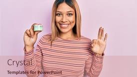  Presentation with beautiful hispanic woman - Presentation theme with beautiful-hispanic-woman-holding-cosmetic background and a coral colored foreground