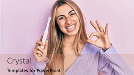  Presentation with beautiful hispanic woman - Slide set featuring beautiful-hispanic-woman-holding-electric background and a coral colored foreground