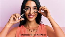  Presentation with beautiful hispanic woman - Presentation theme consisting of beautiful-hispanic-woman-holding-eyelash background and a coral colored foreground