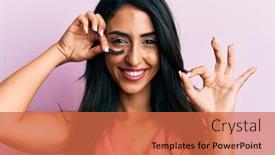  Presentation with fake reviews - Presentation design having beautiful-hispanic-woman-holding-fake background and a red colored foreground