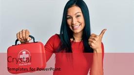  Presentation with first aid kit - Slide deck enhanced with beautiful-hispanic-woman-holding-first background and a red colored foreground