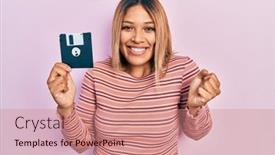  Presentation with beautiful hispanic woman - Theme enhanced with beautiful-hispanic-woman-holding-floppy background and a coral colored foreground