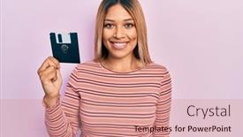  Presentation with beautiful hispanic woman - Slide set featuring beautiful-hispanic-woman-holding-floppy background and a coral colored foreground
