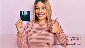  Presentation with beautiful hispanic woman - Presentation enhanced with beautiful-hispanic-woman-holding-floppy background and a coral colored foreground
