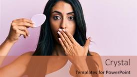  Presentation with beautiful hispanic woman - Amazing presentation having beautiful-hispanic-woman-holding-makeup backdrop and a coral colored foreground