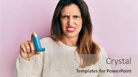  Presentation with asthma - Cool new PPT theme with beautiful-hispanic-woman-holding-medical backdrop and a mint green colored foreground