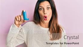  Presentation with asthma - Beautiful PPT theme featuring beautiful-hispanic-woman-holding-medical backdrop and a mint green colored foreground