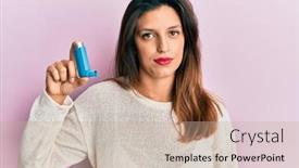  Presentation with beautiful hispanic woman - Slide set consisting of beautiful-hispanic-woman-holding-medical background and a mint green colored foreground