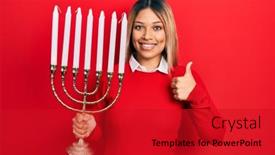  Presentation with beautiful hispanic woman - Presentation enhanced with beautiful-hispanic-woman-holding-menorah background and a crimson colored foreground