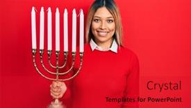  Presentation with beautiful hispanic woman - Presentation theme with beautiful-hispanic-woman-holding-menorah background and a red colored foreground
