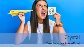  Presentation with email - PPT layouts featuring beautiful-hispanic-woman-holding-paper background and a teal colored foreground