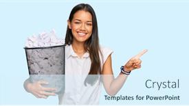  Presentation with bin - Slide deck enhanced with beautiful-hispanic-woman-holding-paper background and a sky blue colored foreground