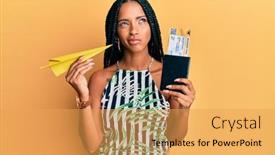  Presentation with beautiful hispanic woman - Audience pleasing PPT theme consisting of beautiful-hispanic-woman-holding-paper backdrop and a yellow colored foreground