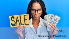  Presentation with older person holding pills - Amazing presentation having beautiful-hispanic-woman-holding-sale backdrop and a light blue colored foreground