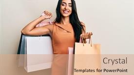  Presentation with beautiful hispanic woman - Colorful slides enhanced with beautiful-hispanic-woman-holding-shopping backdrop and a coral colored foreground