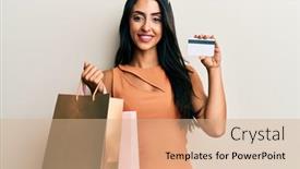  Presentation with beautiful hispanic woman - Amazing presentation design having beautiful-hispanic-woman-holding-shopping backdrop and a coral colored foreground