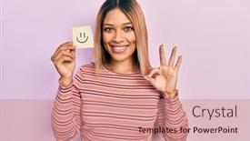  Presentation with beautiful hispanic woman - Slides enhanced with beautiful-hispanic-woman-holding-smile background and a coral colored foreground