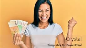  Presentation with south korean - PPT theme enhanced with beautiful-hispanic-woman-holding-south background and a coral colored foreground