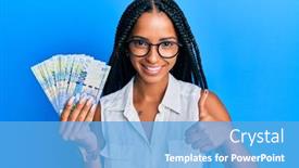  Presentation with beautiful hispanic woman - Presentation design enhanced with beautiful-hispanic-woman-holding-south background and a light blue colored foreground