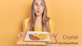  Presentation with beautiful hispanic woman - PPT theme enhanced with beautiful-hispanic-woman-holding-tray background and a yellow colored foreground