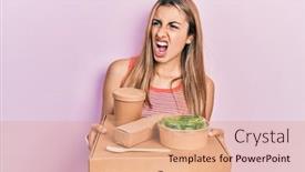 Presentation with lunch - PPT layouts featuring beautiful-hispanic-woman-holding-tray background and a  colored foreground