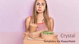  Presentation with beautiful hispanic woman - Presentation theme featuring beautiful-hispanic-woman-holding-tray background and a  colored foreground