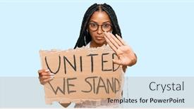  Presentation with united - Presentation theme having beautiful-hispanic-woman-holding-united background and a coral colored foreground