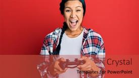  Presentation with beautiful hispanic woman - Colorful PPT theme enhanced with beautiful-hispanic-woman-playing-video backdrop and a red colored foreground