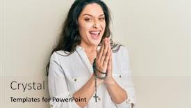  Presentation with rosary - Slide set with beautiful-hispanic-woman-playing background and a soft green colored foreground