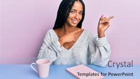  Presentation with coffee book - Slide set consisting of beautiful-hispanic-woman-reading background and a light blue colored foreground