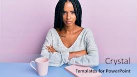  Presentation with coffee book - Slide set with beautiful-hispanic-woman-reading background and a light blue colored foreground