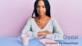  Presentation with coffee book - Slide deck featuring beautiful-hispanic-woman-reading background and a light blue colored foreground