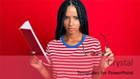  Presentation with book glasses - Audience pleasing presentation theme consisting of beautiful-hispanic-woman-reading backdrop and a red colored foreground