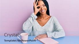  Presentation with coffee book - Beautiful presentation featuring beautiful-hispanic-woman-reading backdrop and a light blue colored foreground