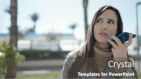  Presentation with passive voice - Presentation theme enhanced with beautiful-hispanic-woman-sending-voice and a  colored foreground