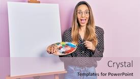  Presentation with beautiful hispanic woman - Presentation design with beautiful-hispanic-woman-standing-drawing background and a soft green colored foreground