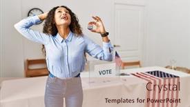  Presentation with beautiful hispanic woman - PPT theme having beautiful-hispanic-woman-standing background and a coral colored foreground