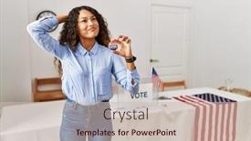  Presentation with beautiful hispanic woman - Presentation theme consisting of beautiful-hispanic-woman-standing background and a soft green colored foreground