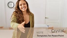  Presentation with beautiful hispanic woman - Presentation theme with beautiful-hispanic-woman-standing background and a coral colored foreground