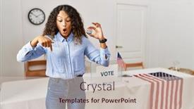  Presentation with political woman - Slide deck with beautiful-hispanic-woman-standing background and a soft green colored foreground