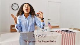  Presentation with beautiful hispanic woman - Slide deck featuring beautiful-hispanic-woman-standing background and a  colored foreground