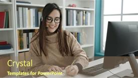  Presentation with student writing - Slides enhanced with beautiful-hispanic-woman-student-having background and a violet colored foreground