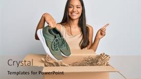  Presentation with beautiful hispanic woman - Beautiful slides featuring beautiful-hispanic-woman-taking-sneaker backdrop and a coral colored foreground