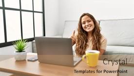  Presentation with beautiful hispanic woman - Presentation theme featuring beautiful-hispanic-woman-using-computer background and a coral colored foreground