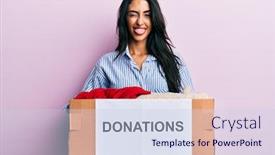  Presentation with volunteer - Cool new presentation with beautiful-hispanic-woman-volunteer-holding backdrop and a sky blue colored foreground