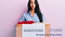  Presentation with volunteer - Colorful presentation theme enhanced with beautiful-hispanic-woman-volunteer-holding backdrop and a sky blue colored foreground