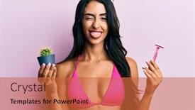  Presentation with razor - Slide deck featuring beautiful-hispanic-woman-wearing-bikini background and a red colored foreground